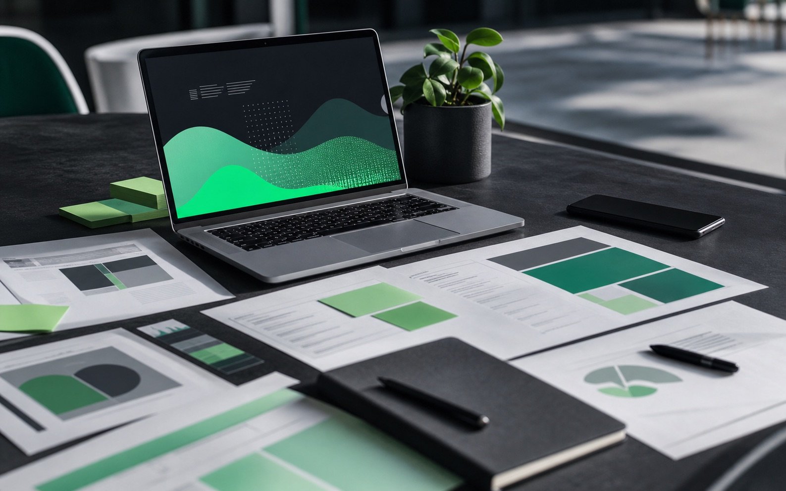 Digital strategy workspace with website planning materials