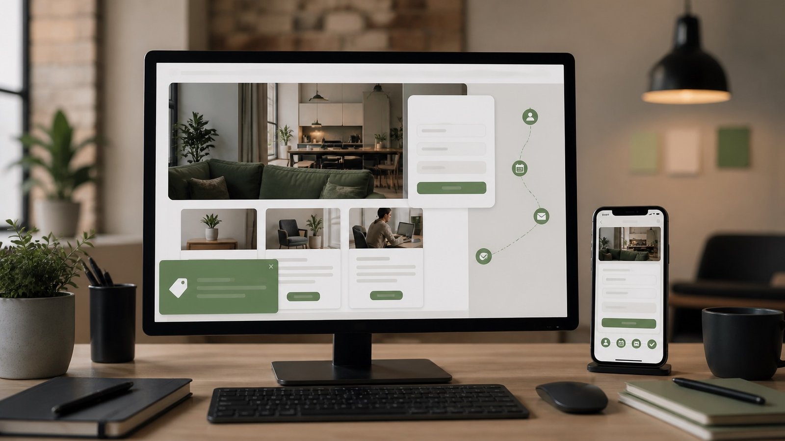 Responsive website lead generation features with contact forms, promotion modules, and conversion path markers